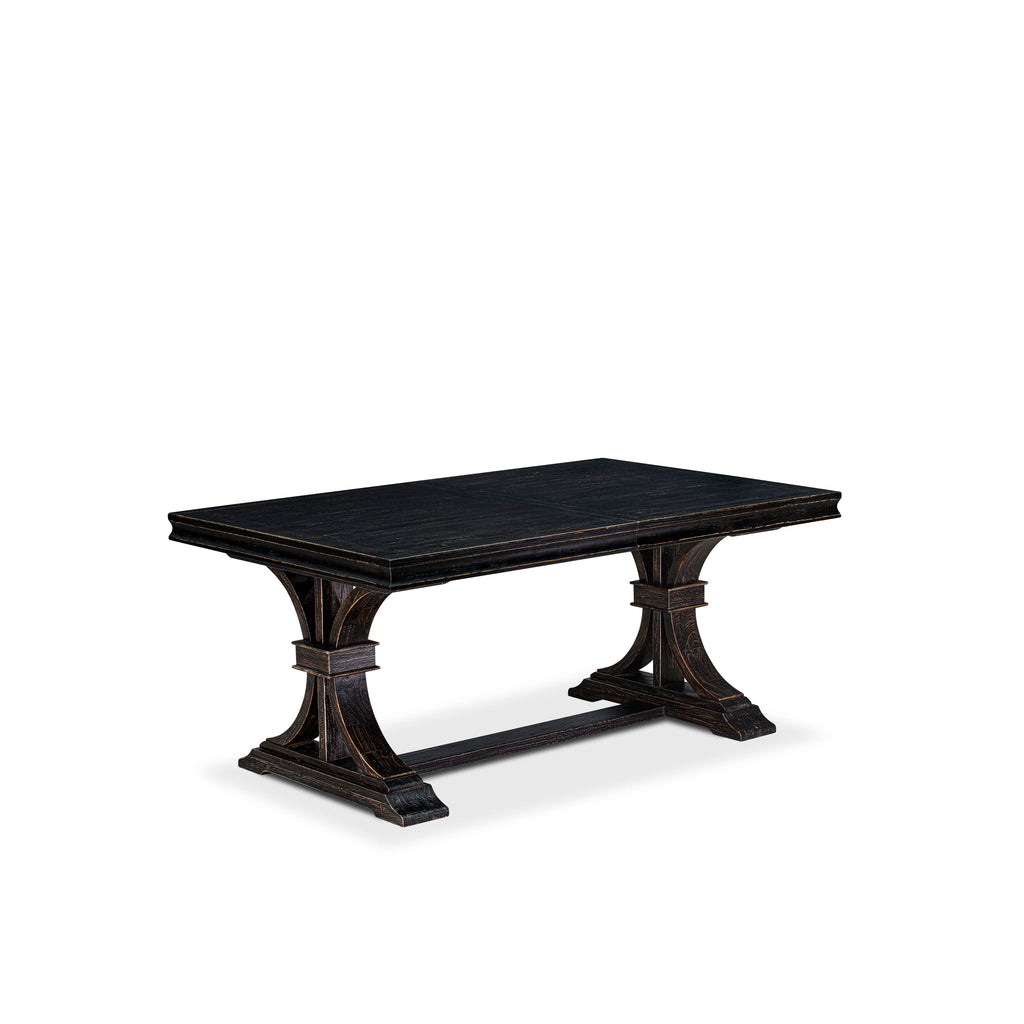 Luxe by East West Furniture LEDA9-SBB-29 - 9-piece kitchen set includes a dining table and 8 Navy Blue Faux Leather dining Chairs with Button Tufted Chair Back - Sand Blasting Black Finish.