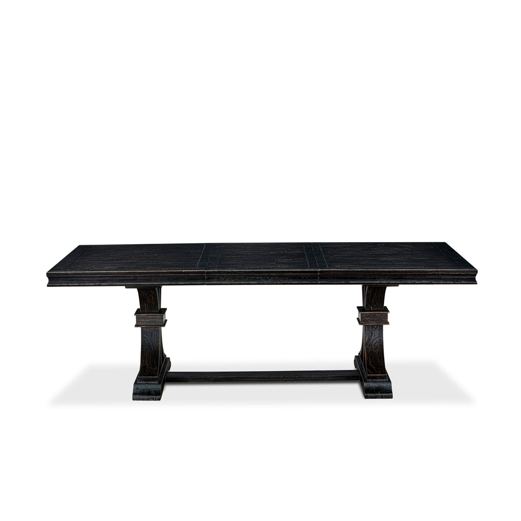 Luxe by East West Furniture LEDA9-SBB-32 - 9-piece modern dining set consists of a rectangular table and 8 Light Beige Linen Fabric padded chairs with Button Tufted Chair Back - Sand Blasting Black Finish.