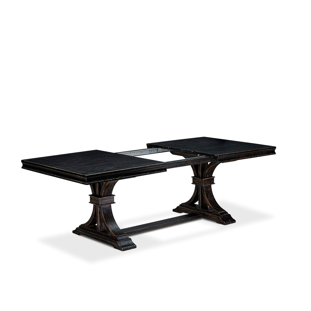 Luxe by East West Furniture LEDA9-SBB-24 - 9-piece modern dining set consists of a dinner table and 8 Black Linen Fabric kitchen chairs with Button Tufted Chair Back - Sand Blasting Black Finish.