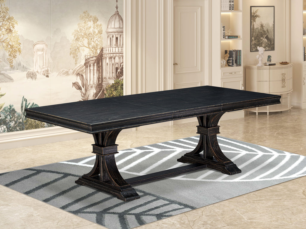 Luxe by East West Furniture LEDA9-SBB-32 - 9-piece modern dining set consists of a rectangular table and 8 Light Beige Linen Fabric padded chairs with Button Tufted Chair Back - Sand Blasting Black Finish.
