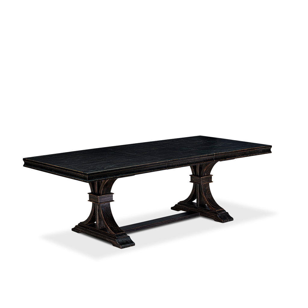 Luxe by East West Furniture LEDA5-SBB-29 - 5-piece dining table set includes a dinner table and 4 Navy Blue Faux Leather dining Chairs with Button Tufted Chair Back - Sand Blasting Black Finish.