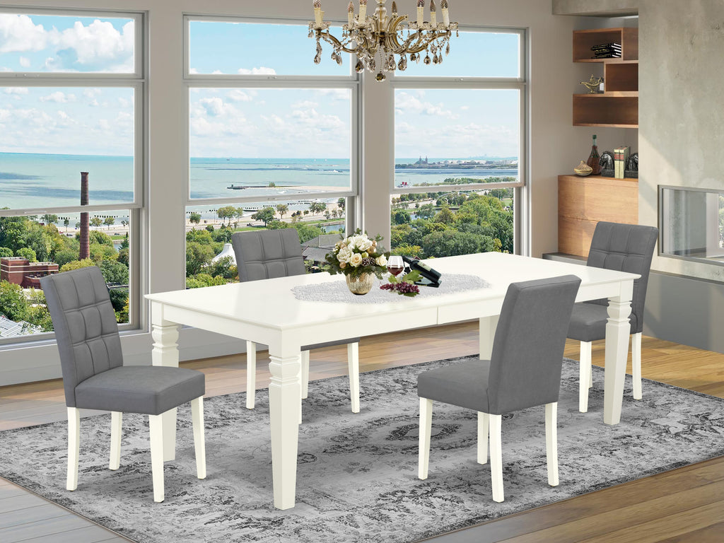 East West Furniture LGAS5-LWH-41 5 Piece Dinner Table Set Includes A Wood Table and 4 Platinum Gray Faux Leather Kitchen Chairs with Stylish Back- Linen White Finish