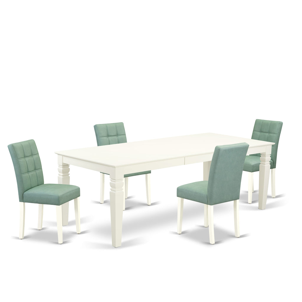 East West Furniture LGAS5-LWH-43 5 Piece Dining Table Set consists A Mid Century Modern Table and 4 Willow Green Faux Leather Dinner Chairs, Linen White