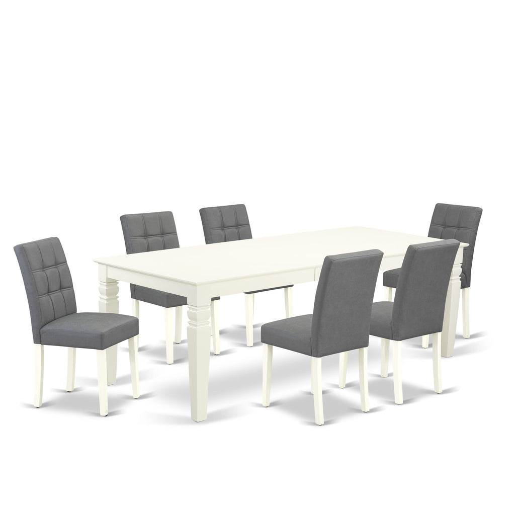 East West Furniture LGAS7-LWH-41 7 Piece Kitchen Table Set contain A Modern Table and 6 Platinum Gray Faux Leather Dining Chairs with Stylish Back- Linen White Finish