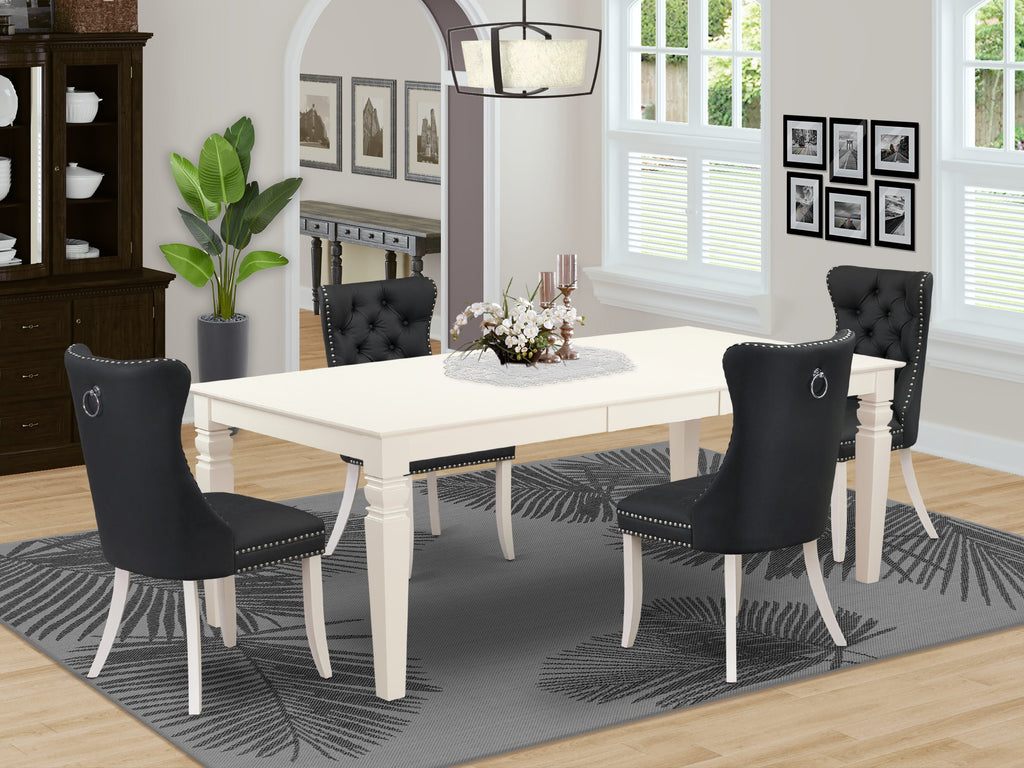 East West Furniture LGDA5-LWH-12 5 Piece Dinette Set Contains a Rectangle Kitchen Table with Butterfly Leaf and 4 Upholstered Parson Chairs, 42x84 Inch, linen white