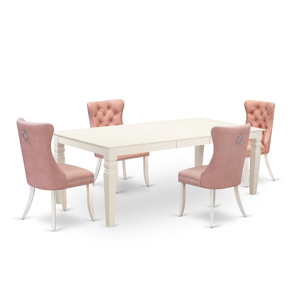 East West Furniture LGDA5-LWH-23 5 Piece Dining Room Set Contains a Rectangle Kitchen Table with Butterfly Leaf and 4 Upholstered Parson Chairs, 42x84 Inch, linen white