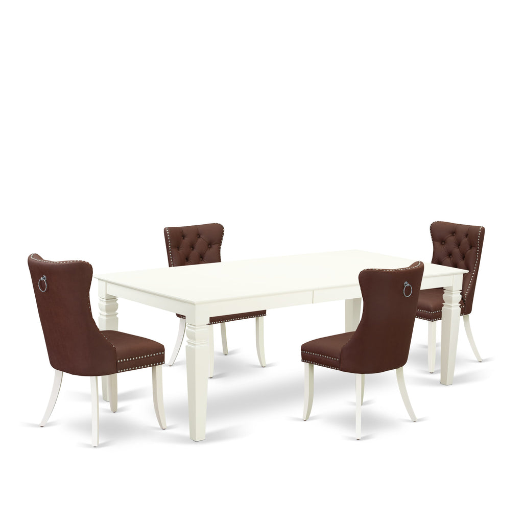 East West Furniture LGDA5-LWH-26 5 Piece Dining Room Set Consists of a Rectangle Kitchen Table with Butterfly Leaf and 4 Upholstered Parson Chairs, 42x84 Inch, linen white