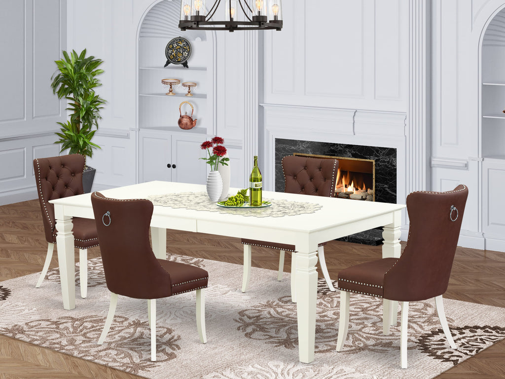 East West Furniture LGDA5-LWH-26 5 Piece Dining Room Set Consists of a Rectangle Kitchen Table with Butterfly Leaf and 4 Upholstered Parson Chairs, 42x84 Inch, linen white