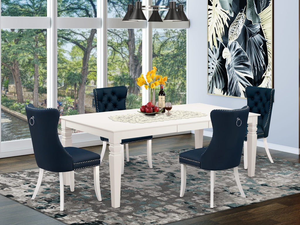 East West Furniture LGDA5-LWH-29 5 Piece Dining Set Consists of a Rectangle Wooden Table with Butterfly Leaf and 4 Upholstered Chairs, 42x84 Inch, linen white