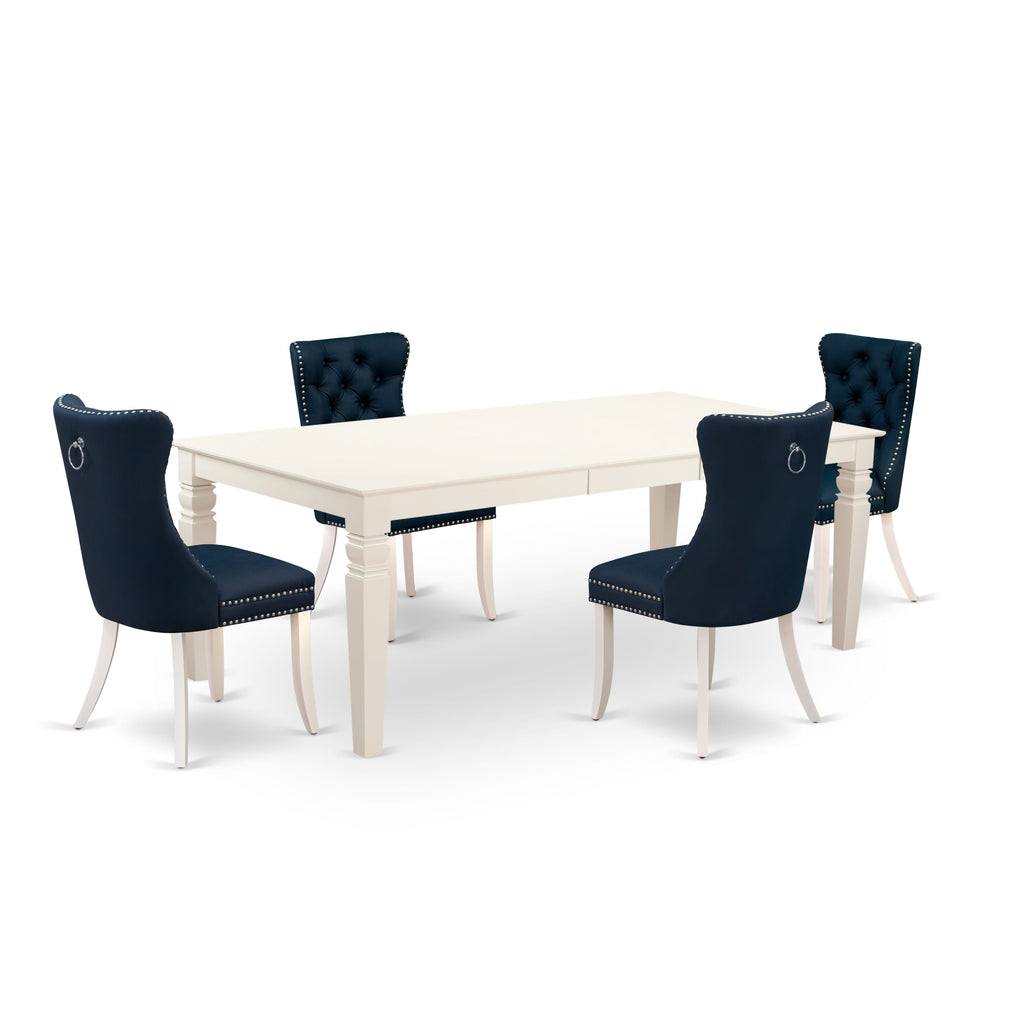 East West Furniture LGDA5-LWH-29 5 Piece Dining Set Consists of a Rectangle Wooden Table with Butterfly Leaf and 4 Upholstered Chairs, 42x84 Inch, linen white