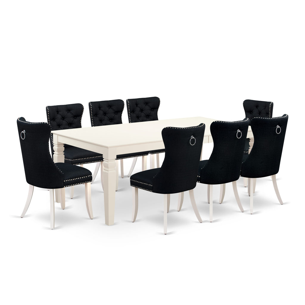 East West Furniture LGDA9-LWH-24 9 Piece Dinette Set Includes a Rectangle Dining Table with Butterfly Leaf and 8 Padded Chairs, 42x84 Inch, linen white