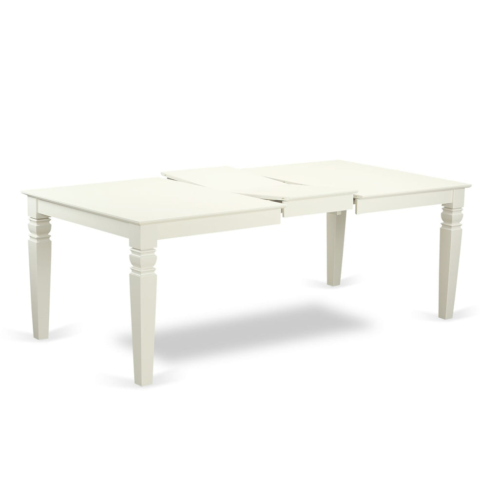 East West Furniture LGDA9-LWH-26 9 Piece Kitchen Table Set Consists of a Rectangle Dining Table with Butterfly Leaf and 8 Upholstered Parson Chairs, 42x84 Inch, linen white