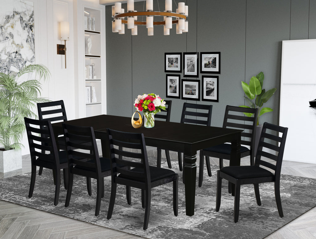 East West Furniture LGX19-BLK-24 -9 Piece Dining Set Includes a Rectangular Kitchen Table with Black Tabletop and 8 Stackable Linen Fabric Chairs, Black