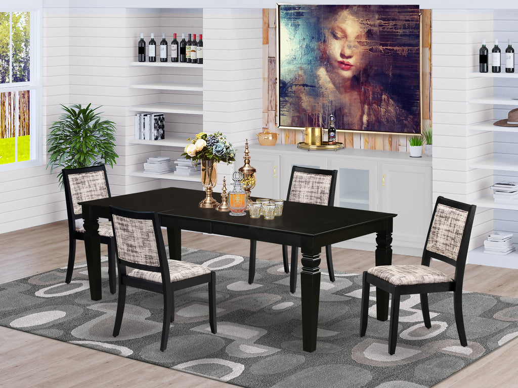 East West Furniture LGX25-BLK-30 -5 Piece Dining Set Includes a Rectangular Kitchen Table with Black Tabletop and 4 Stackable Faux Leather Chairs, Black