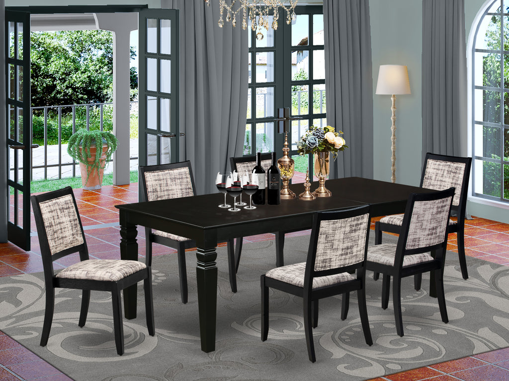 East West Furniture LGX27-BLK-30 -7 Piece Dining Set Includes a Rectangular Kitchen Table with Black Tabletop and 6 Stackable Faux Leather Chairs, Black