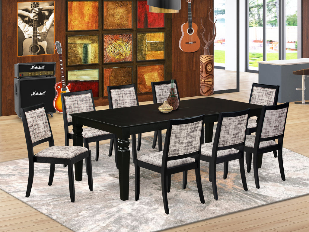 East West Furniture LGX29-BLK-30 -9 Piece Dining Set Includes a Rectangular Kitchen Table with Black Tabletop and 8 Stackable Faux Leather Chairs, Black