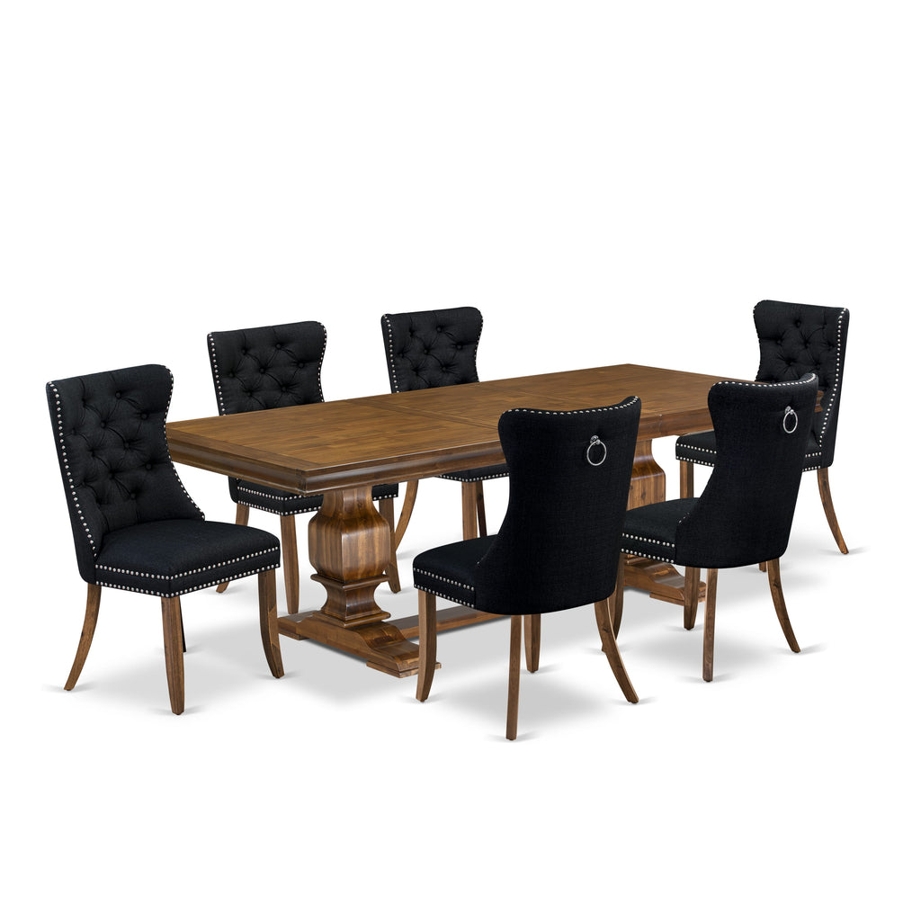 Luxe by East West Furniture LKDA7-AWA-24-7 Pieces Dining Set Contains a Rectangle Kitchen Table and 6 Black Linen fabric Modern Chairs, Antique Walnut