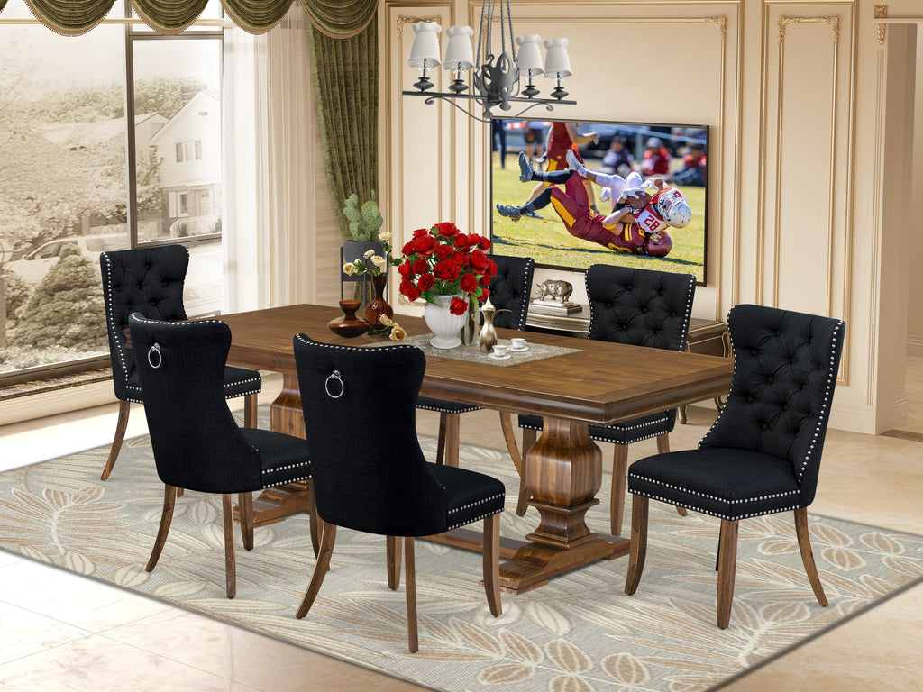 Luxe by East West Furniture LKDA7-AWA-24-7 Pieces Dining Set Contains a Rectangle Kitchen Table and 6 Black Linen fabric Modern Chairs, Antique Walnut