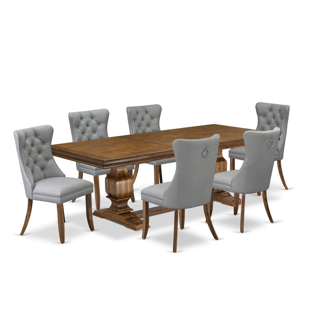 Luxe by East West Furniture LKDA7-AWA-27-7 Pieces Dining Set Contains a Rectangle Kitchen Table and 6 Light Gray Faux Leather Modern Chairs, Antique Walnut