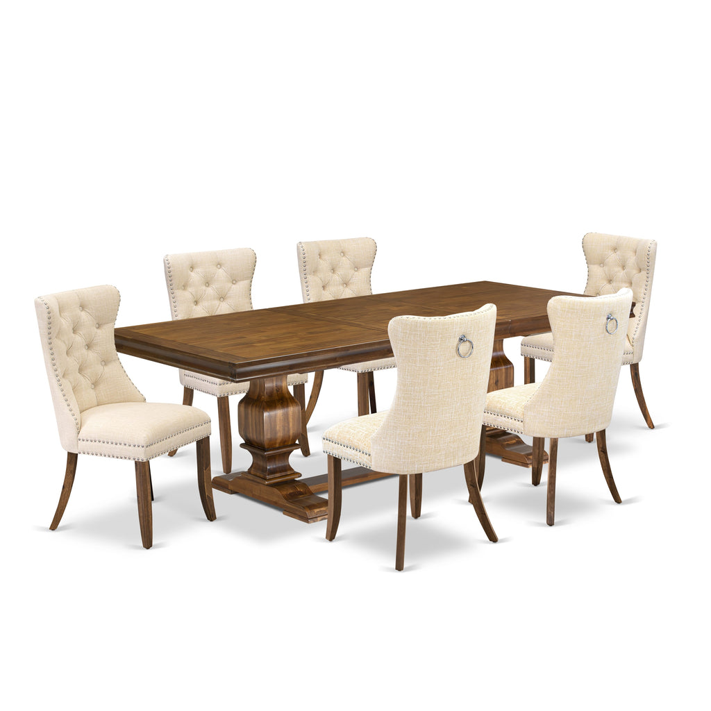 Luxe by East West Furniture LKDA7-AWA-32 7 Pieces Dining Set Contains a Rectangle Kitchen Table and 6 Light Beige Linen fabric Modern Chairs, Antique Walnut