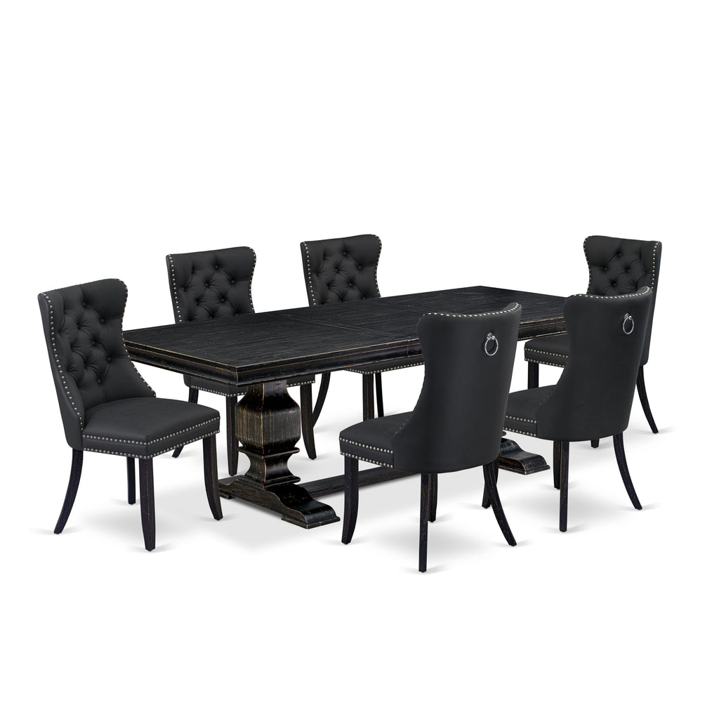 Luxe by East West Furniture LKDA7-SBB-12 7 Pieces Dining Set Contains a Rectangle Kitchen Table and 6 Dark Gray Faux Leather Modern Chairs, Sand Blasting Black