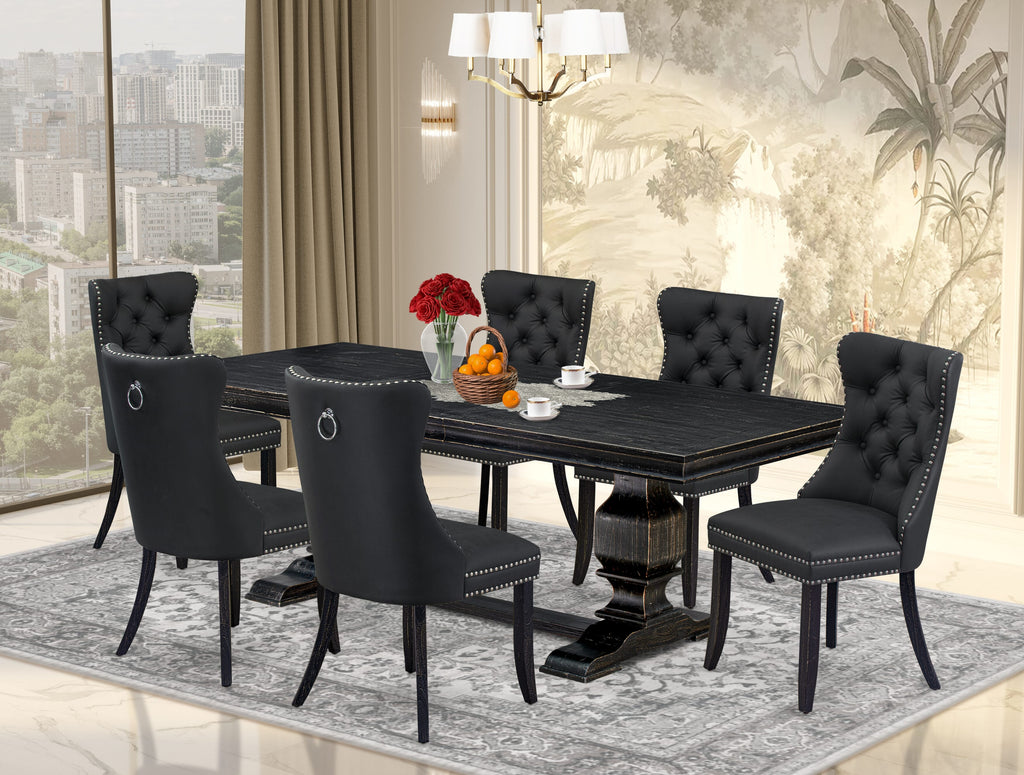 Luxe by East West Furniture LKDA7-SBB-12 7 Pieces Dining Set Contains a Rectangle Kitchen Table and 6 Dark Gray Faux Leather Modern Chairs, Sand Blasting Black