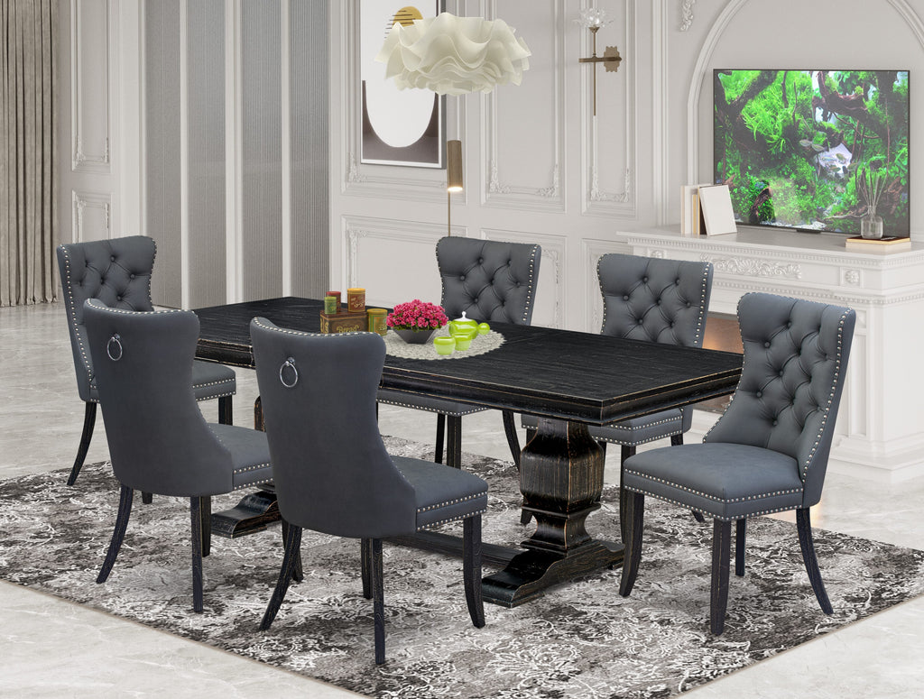 Luxe by East West Furniture LKDA7-SBB-13 7 Pieces Dining Set Contains a Rectangle Kitchen Table and 6 Platinum Gray Faux Leather Modern Chairs, Sand Blasting Black
