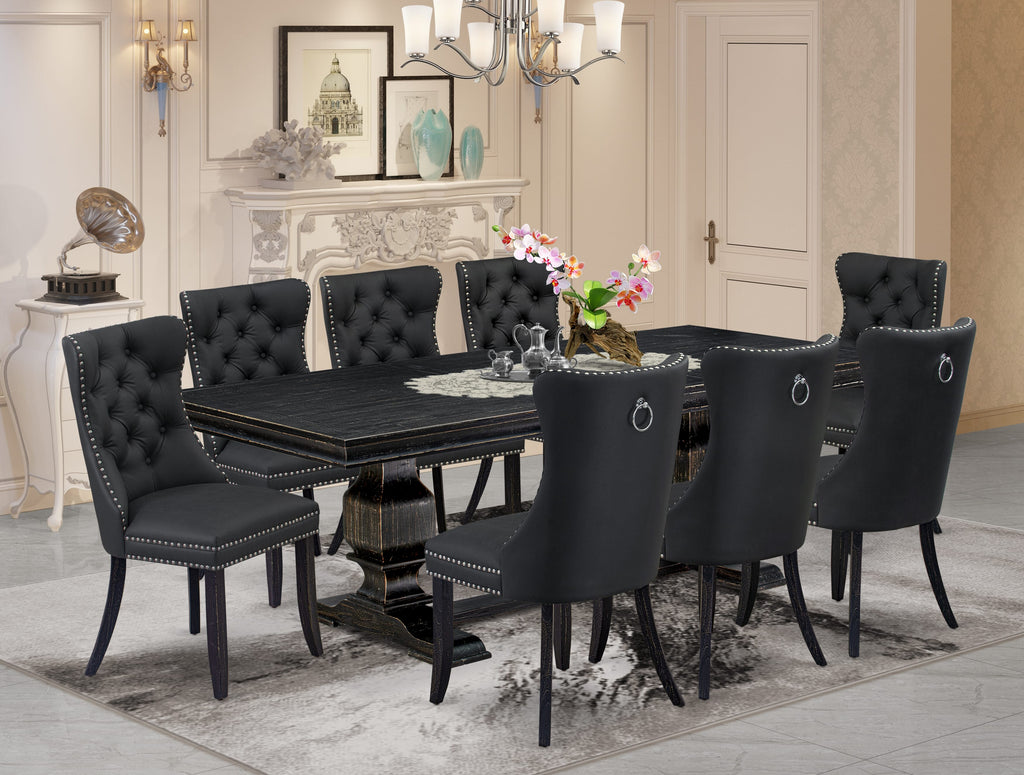 Luxe by East West Furniture LKDA9-SBB-12 9 Pieces Dining Table Set Includes a Rectangle Table and 8 Dark Gray Faux Leather Dining Chairs, Sand Blasting Black