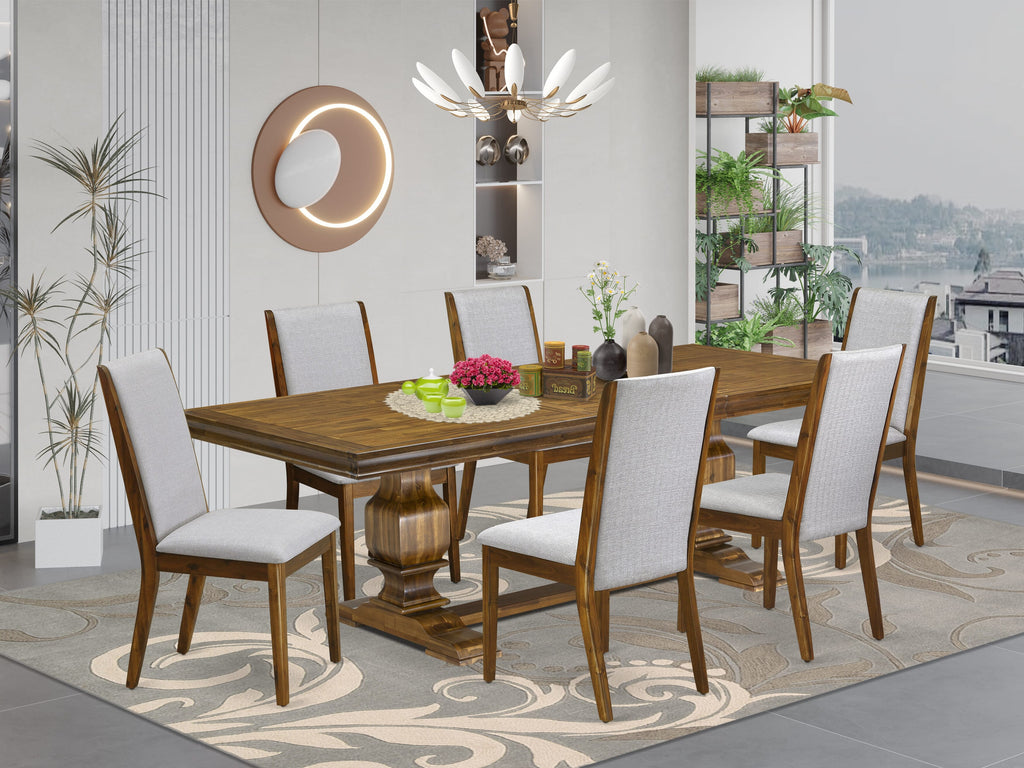 Luxe by East West Furniture LKLA7-AWA-05 7 Pieces Modern Dining Room set includes a Rectangular Kitchen Table and 6 Grey Linen Fabric Dining Room Chairs, Antique Walnut finish