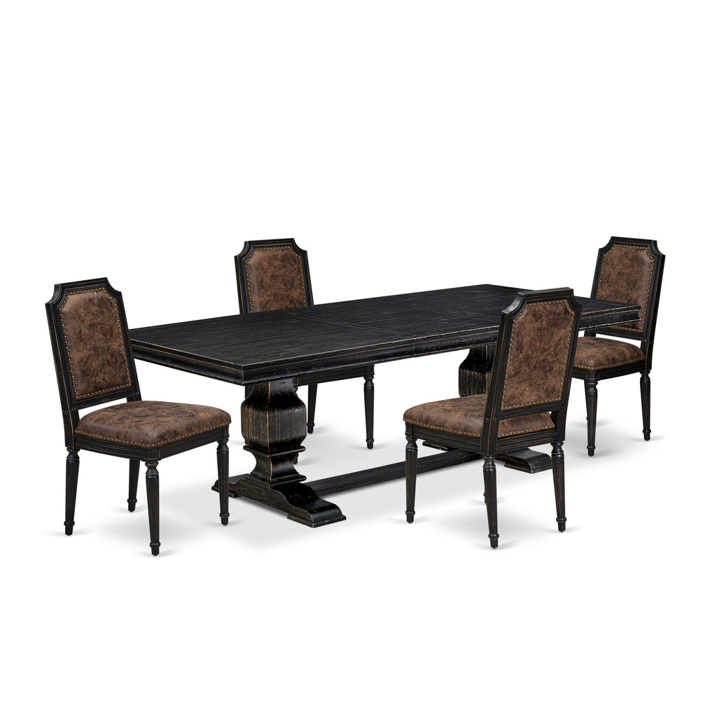 Luxe by East West Furniture LKTY5-SBB-33 5-piece Dining Room Set consists of a Kitchen Table and 4 Brown Textured PU Leather Dinner Chairs with High Back-Sand Blasting Black Finish