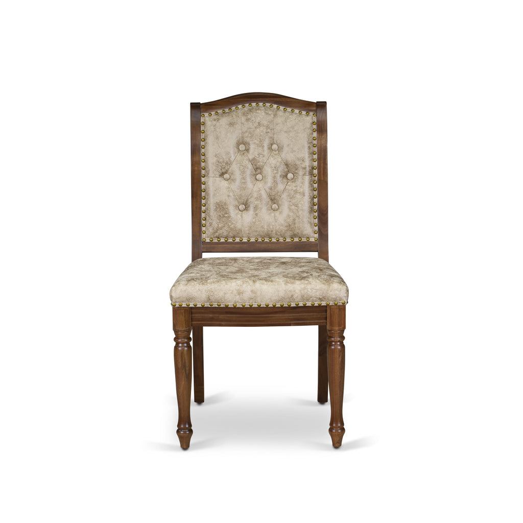 Luxe by East West Furniture - MAC-AWA-36 - Upholstered Dining Chairs with Light Beige PU Leather Padded Chairs, set of 2, Antique Walnut Finish