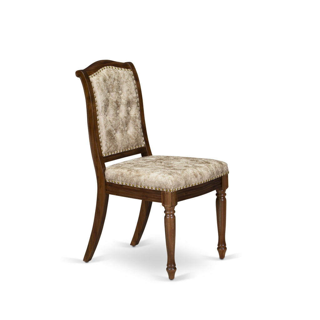 Luxe by East West Furniture - MAC-AWA-36 - Upholstered Dining Chairs with Light Beige PU Leather Padded Chairs, set of 2, Antique Walnut Finish