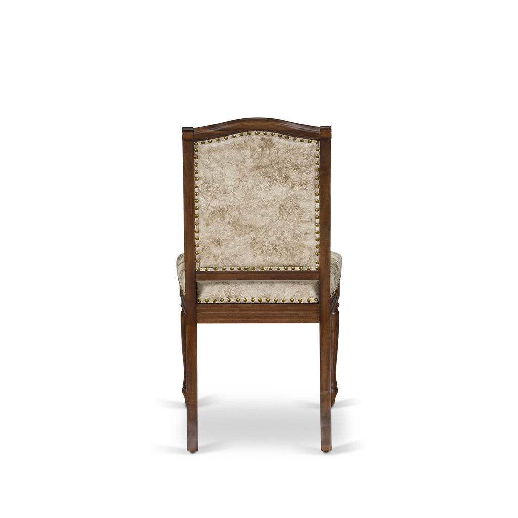 Luxe by East West Furniture - MAC-AWA-36 - Upholstered Dining Chairs with Light Beige PU Leather Padded Chairs, set of 2, Antique Walnut Finish
