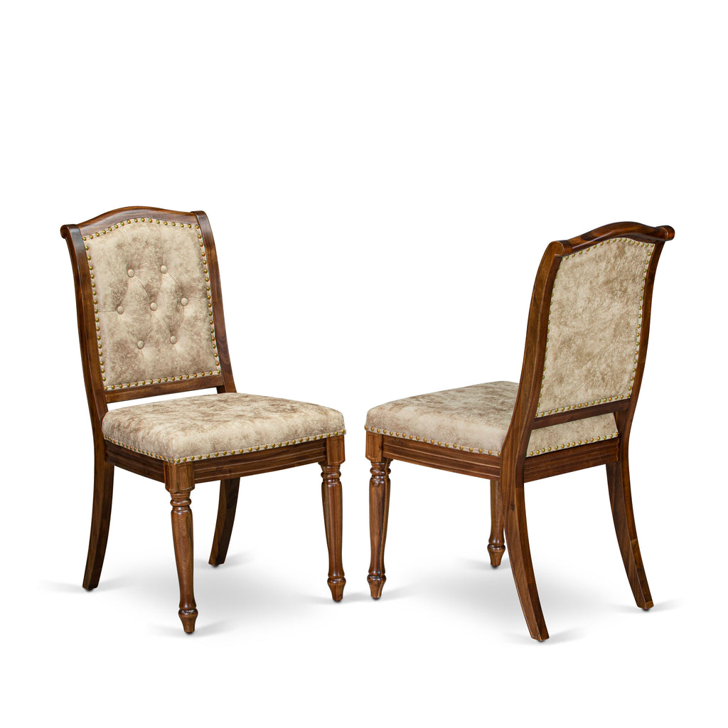 Luxe by East West Furniture - MAC-AWA-36 - Upholstered Dining Chairs with Light Beige PU Leather Padded Chairs, set of 2, Antique Walnut Finish