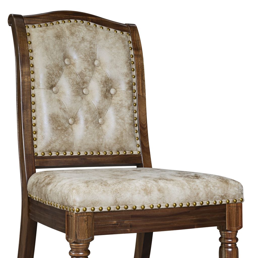 Luxe by East West Furniture - MAC-AWA-36 - Upholstered Dining Chairs with Light Beige PU Leather Padded Chairs, set of 2, Antique Walnut Finish