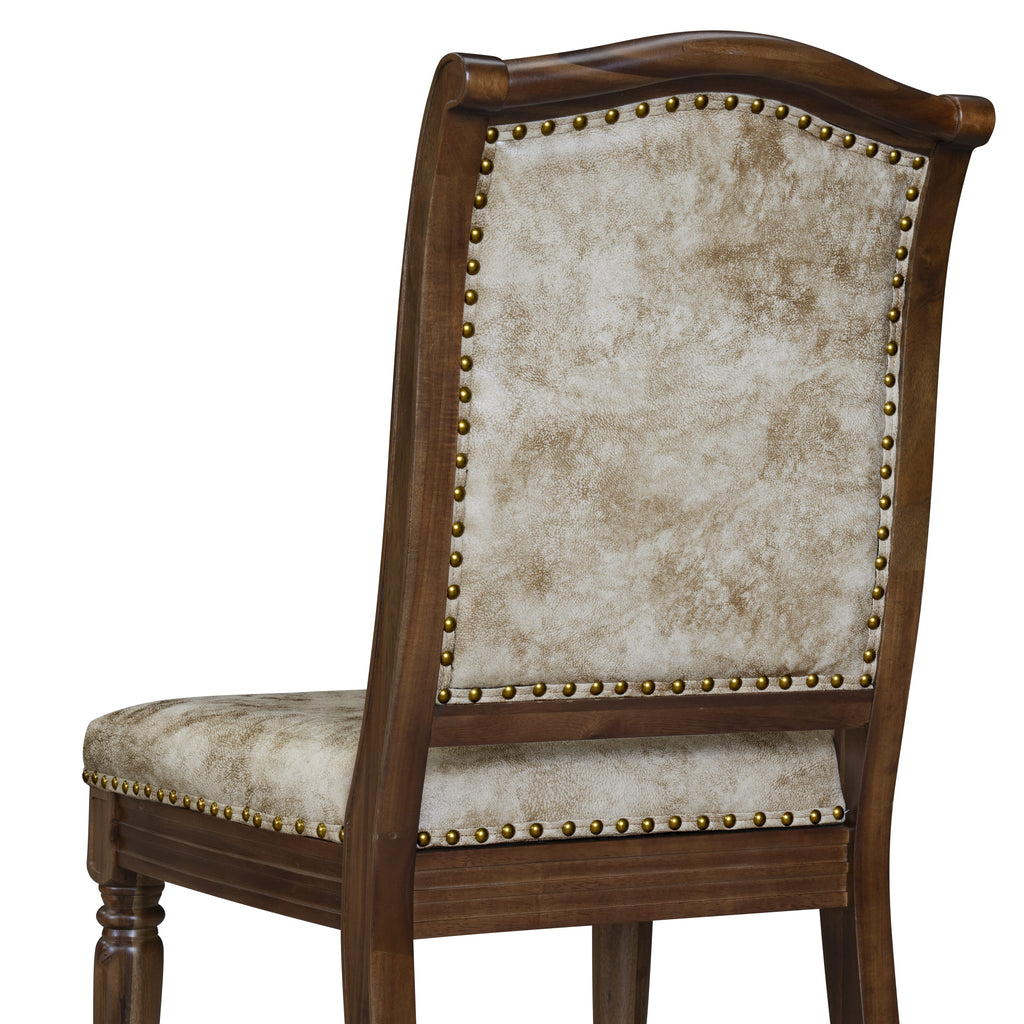 Luxe by East West Furniture - MAC-AWA-36 - Upholstered Dining Chairs with Light Beige PU Leather Padded Chairs, set of 2, Antique Walnut Finish