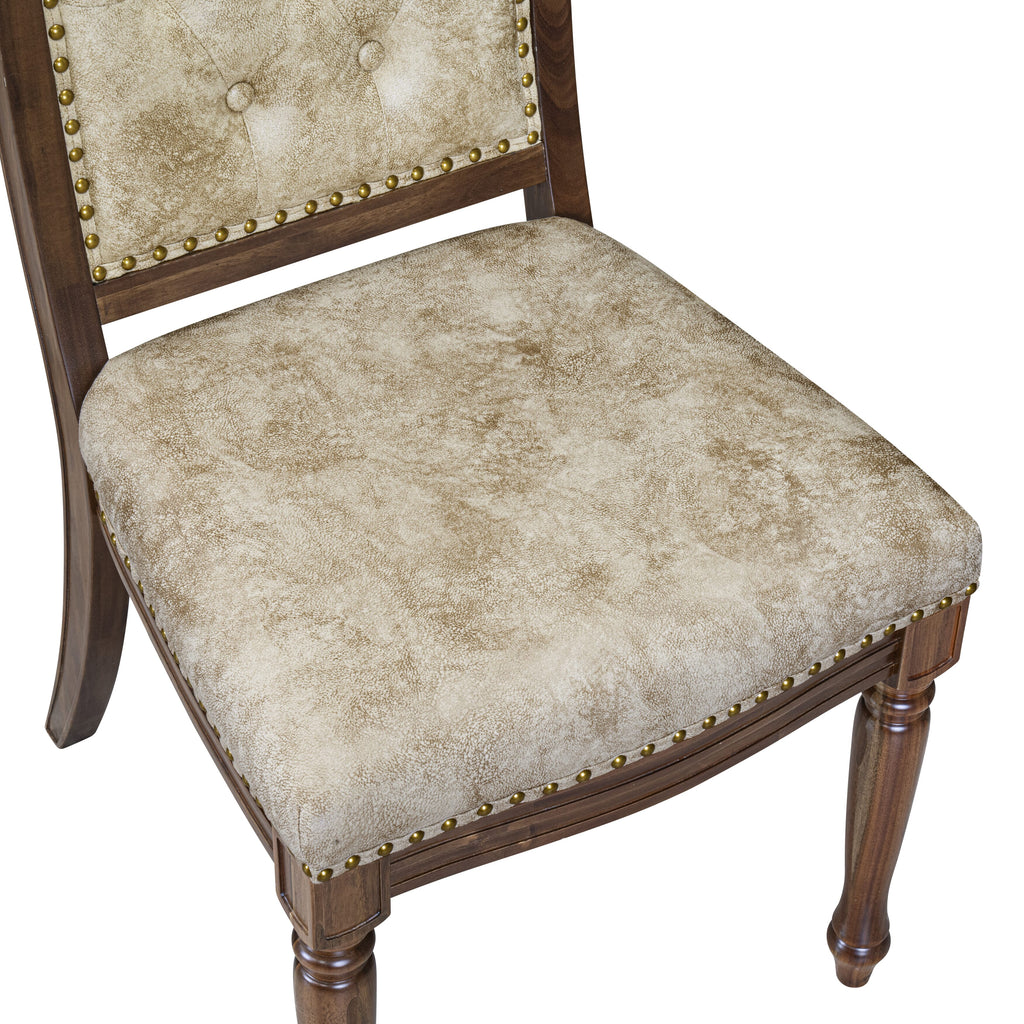Luxe by East West Furniture - MAC-AWA-36 - Upholstered Dining Chairs with Light Beige PU Leather Padded Chairs, set of 2, Antique Walnut Finish