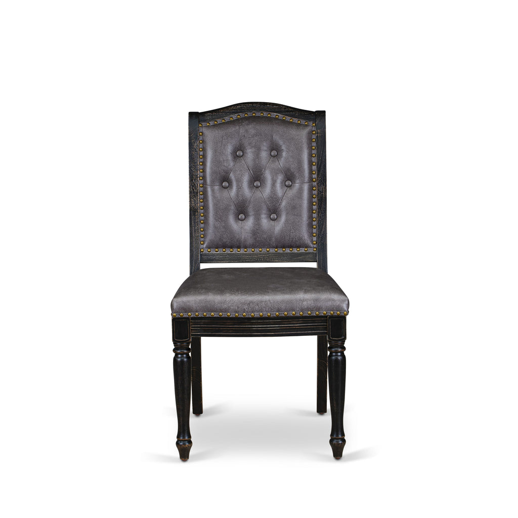 Luxe by East West Furniture - LKMA9-SBB-34 - 9-piece Modern Dining Table Set consists of a Wood Table and 8 Dark Grey PU Leather Dinning Chairs with Button Tufted Back - Sand Blasting Black Finish