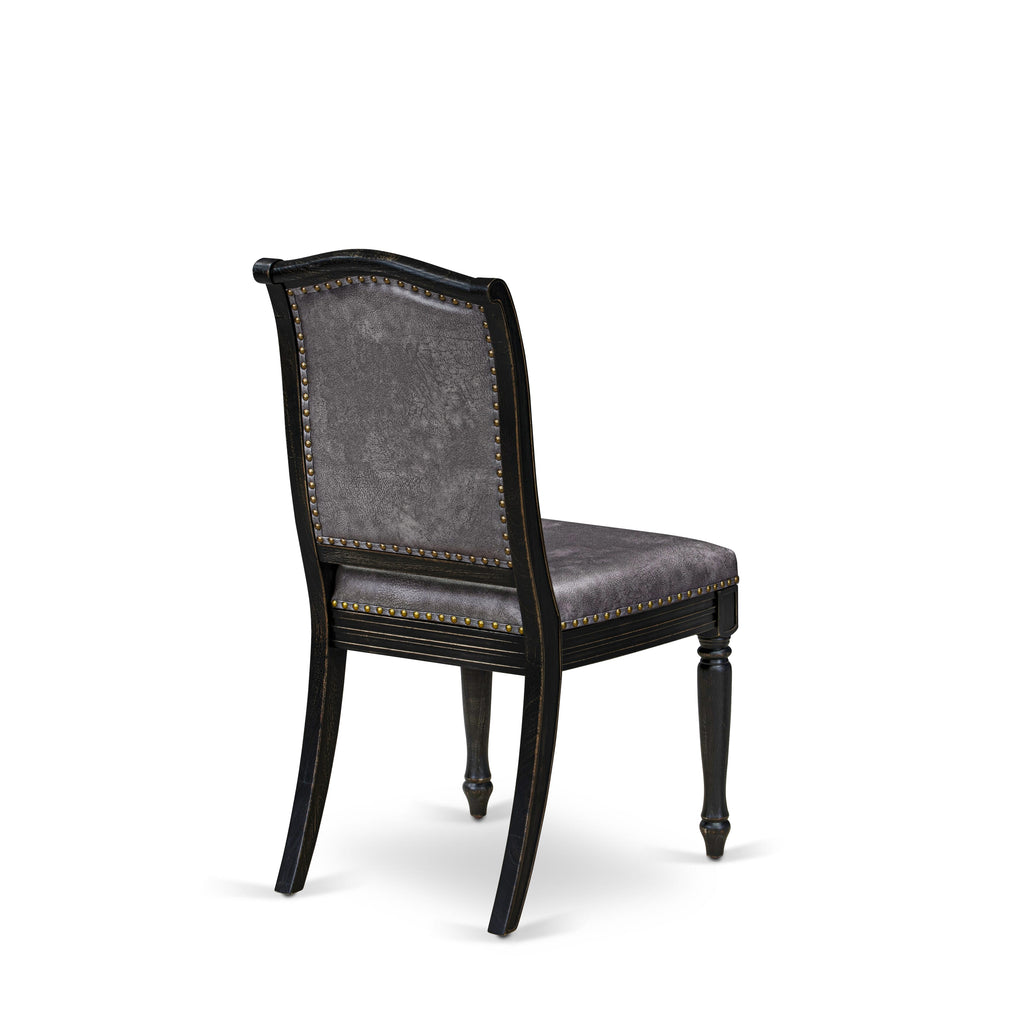 Luxe by East West Furniture - NEMA9-SBB-34 - 9-pc Modern Dining Set consists of a Mid Century Dining Table and 8 Dark Grey PU Leather Dining Chairs with Button Tufted Back - Sand Blasting Black