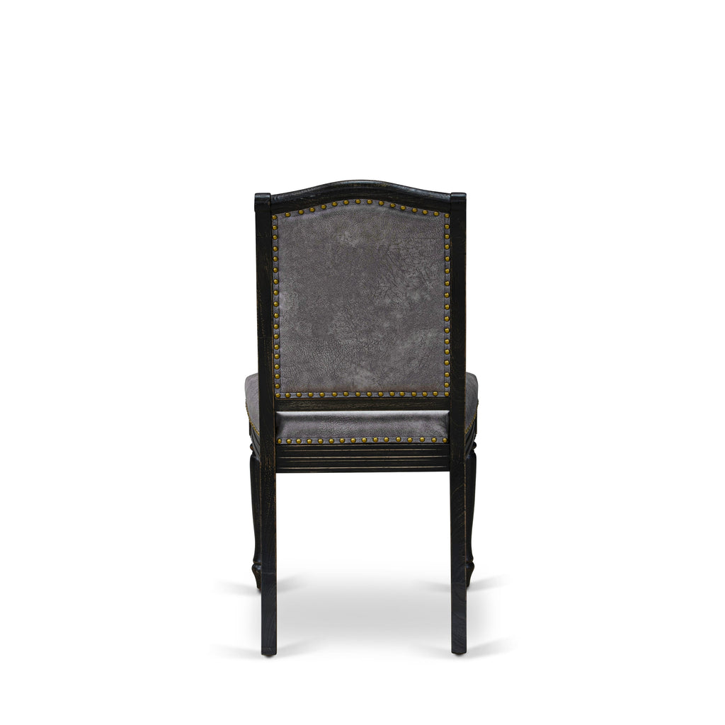 Luxe by East West Furniture - NKMA9-SBB-34 - 9-piece Dining Table Set consists of a Wooden Dining Table and 8 Dark Grey PU Leather Parsons Chairs with Button Tufted Back - Sand Blasting Black Finish