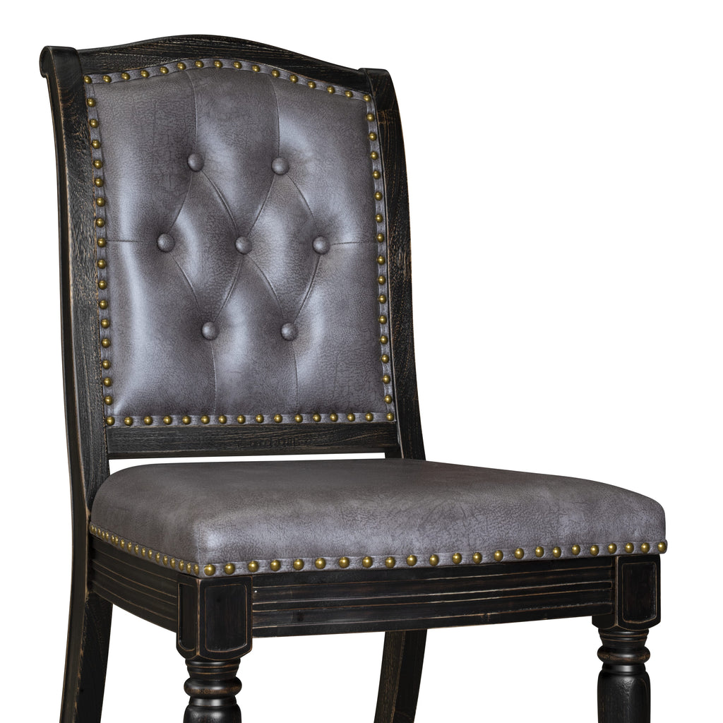 Luxe by East West Furniture - NKMA9-SBB-34 - 9-piece Dining Table Set consists of a Wooden Dining Table and 8 Dark Grey PU Leather Parsons Chairs with Button Tufted Back - Sand Blasting Black Finish