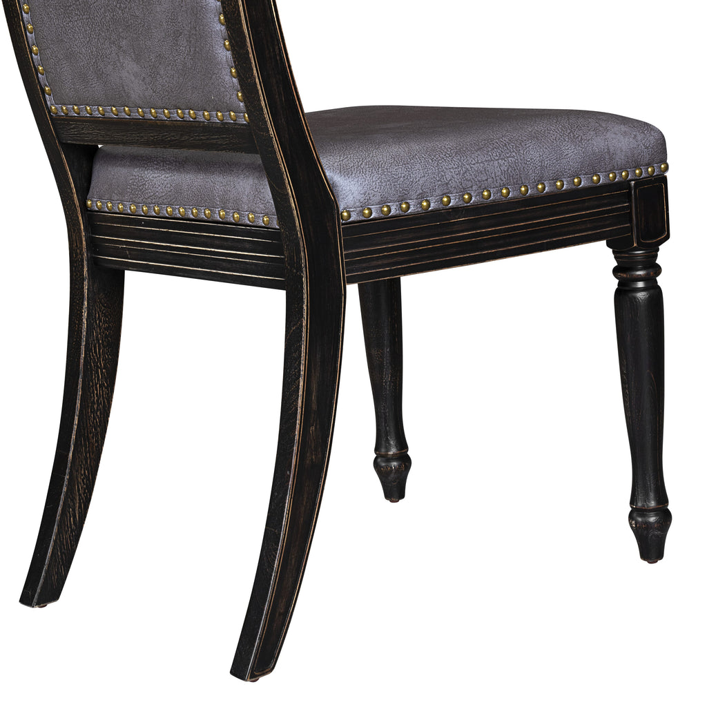 Luxe by East West Furniture - NKMA9-SBB-34 - 9-piece Dining Table Set consists of a Wooden Dining Table and 8 Dark Grey PU Leather Parsons Chairs with Button Tufted Back - Sand Blasting Black Finish