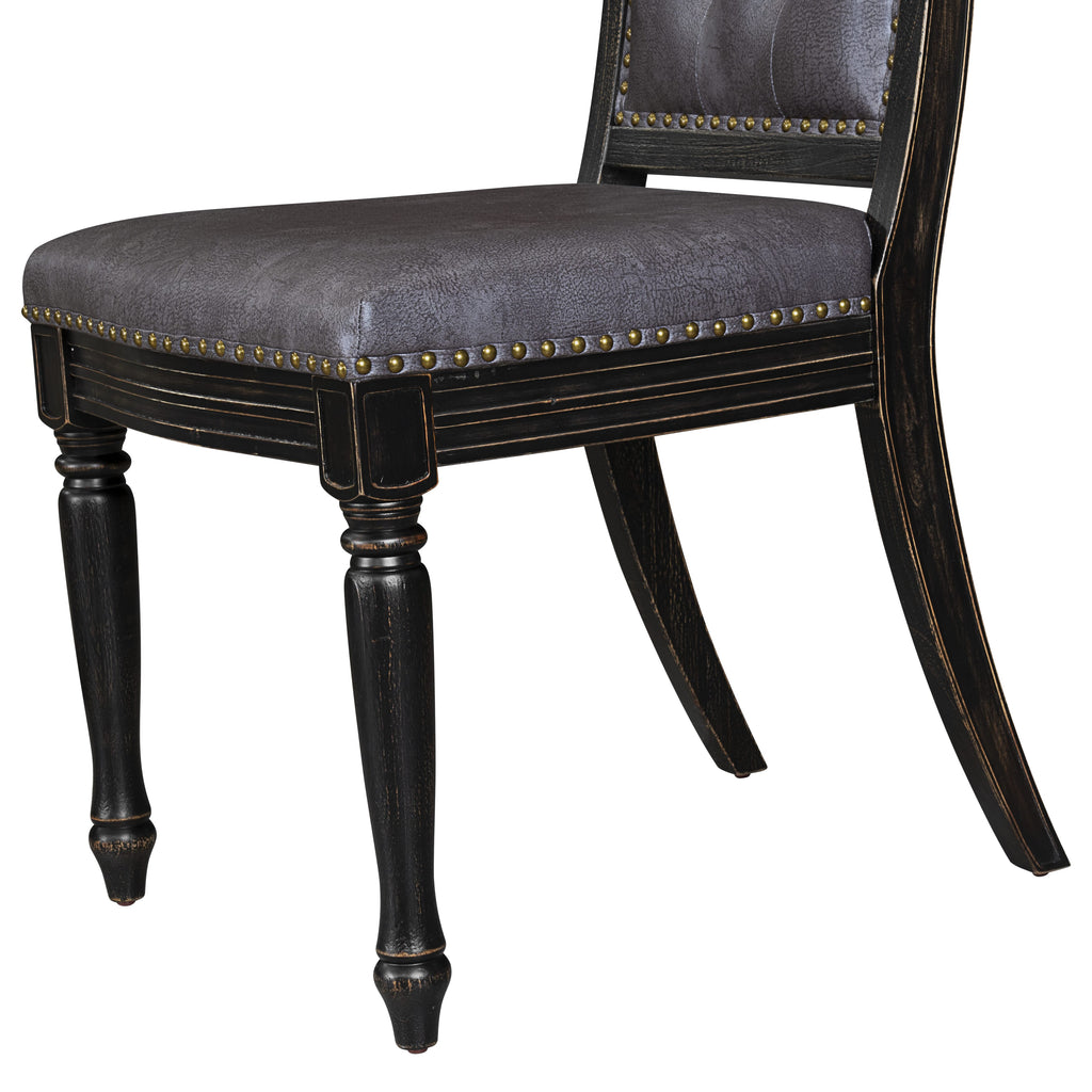Luxe by East West Furniture - NKMA9-SBB-34 - 9-piece Dining Table Set consists of a Wooden Dining Table and 8 Dark Grey PU Leather Parsons Chairs with Button Tufted Back - Sand Blasting Black Finish