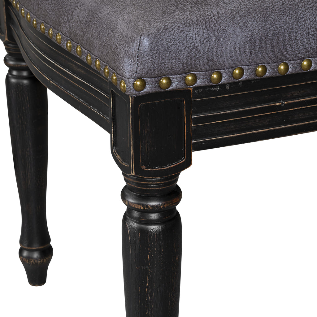 Luxe by East West Furniture - NKMA9-SBB-34 - 9-piece Dining Table Set consists of a Wooden Dining Table and 8 Dark Grey PU Leather Parsons Chairs with Button Tufted Back - Sand Blasting Black Finish
