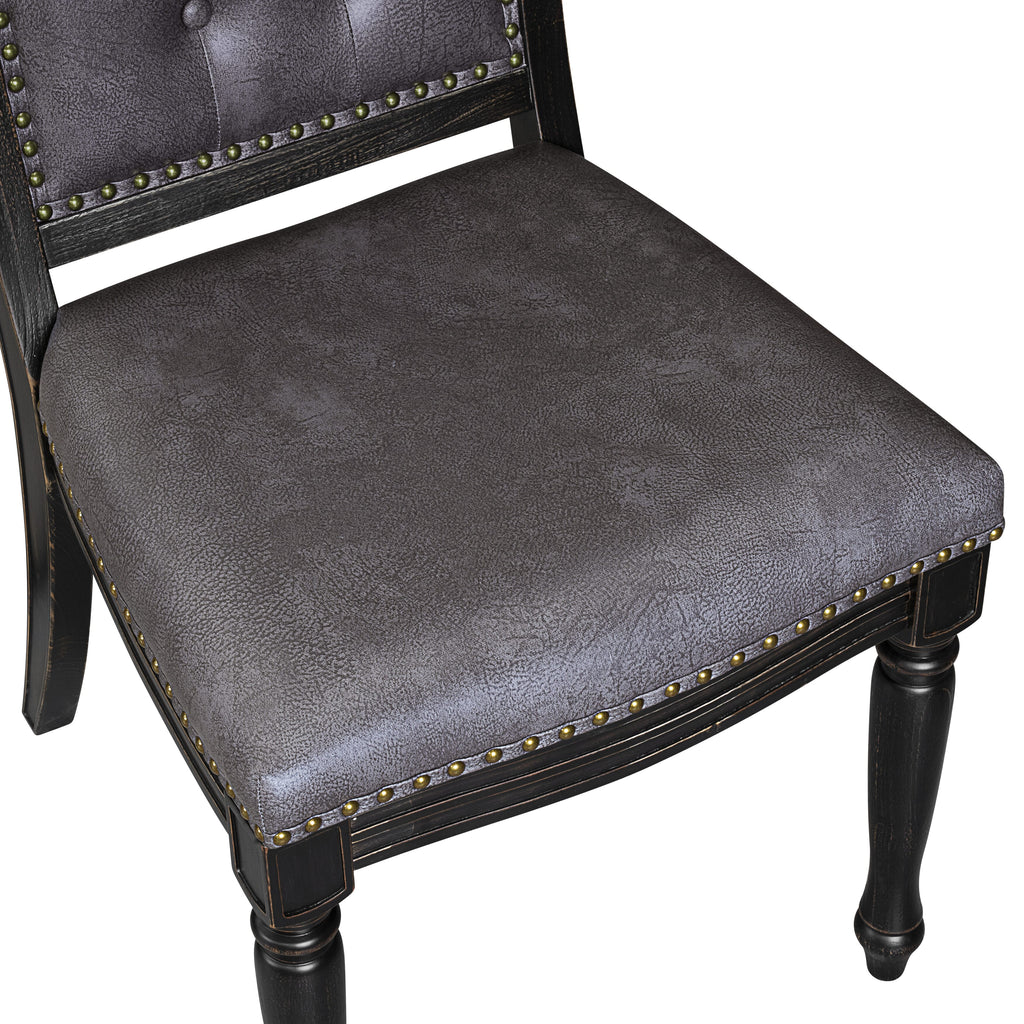 Luxe by East West Furniture - NKMA9-SBB-34 - 9-piece Dining Table Set consists of a Wooden Dining Table and 8 Dark Grey PU Leather Parsons Chairs with Button Tufted Back - Sand Blasting Black Finish
