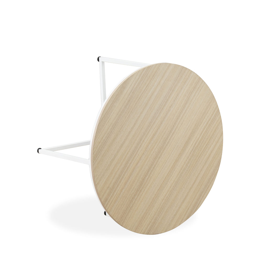 East West Furniture MDCTW02 - Madison Round Coffee Table for Living Room, Mid Century Modern Coffee Table in Powder Coating Linen white Color and Linen white Wood Laminate