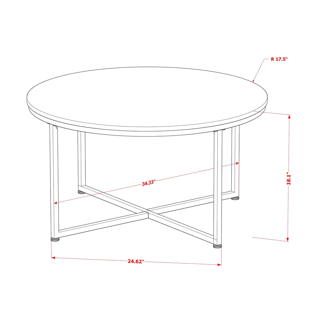 East West Furniture MDCTW02 - Madison Round Coffee Table for Living Room, Mid Century Modern Coffee Table in Powder Coating Linen white Color and Linen white Wood Laminate