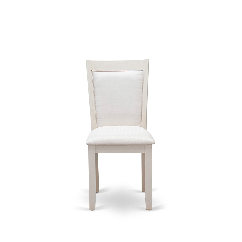 East West Furniture MZC0T01 Dining Chair Set of 2 - Cream Linen Fabric Seat and High Chair Back - Wire Brushed linen white Finish (SET OF 2)`