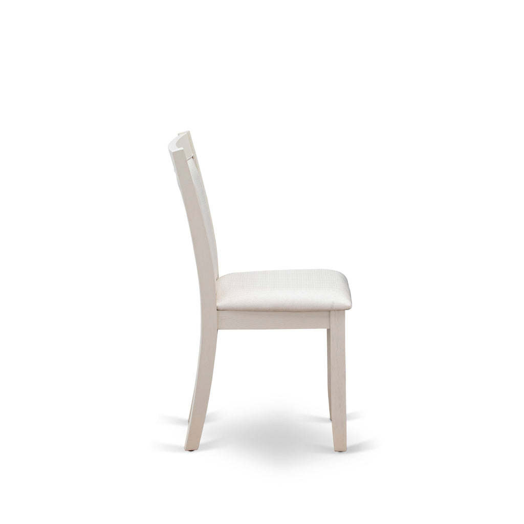 East West Furniture MZC0T01 Dining Chair Set of 2 - Cream Linen Fabric Seat and High Chair Back - Wire Brushed linen white Finish (SET OF 2)`