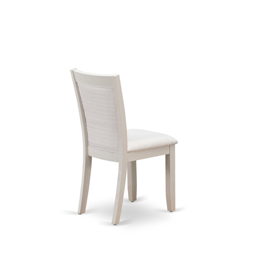 East West Furniture MZC0T01 Dining Chair Set of 2 - Cream Linen Fabric Seat and High Chair Back - Wire Brushed linen white Finish (SET OF 2)`